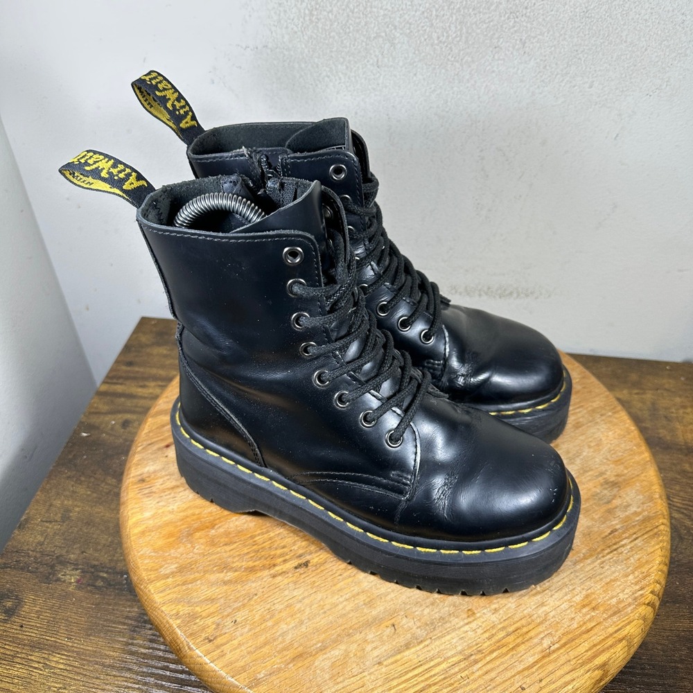 Dr. Martens Jadon Black Leather Platform Boots 8-Eye Side Zip Womens 6 / UK 4
